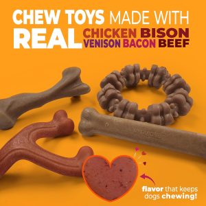 Alternative view of Nylabone Strong Chew Dog Toy 4-Pack Made with Real Bacon, Bison, Venison, Beef, & Chicken, Durable Chew Toys for Aggressive Chewers, Long Lasting Dog Bone, Large Breeds - Up to 50 lbs, 4 Count