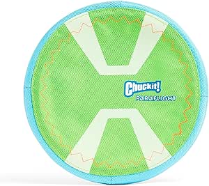 Chuckit! Max Glow Paraflight Flying Disc Dog Toy - Water Floating Flyer - Durable Nylon Construction with Soft Rubber Edges - For Medium and Large Dogs - Size Large - 9.75" L x 9.75" W - Pack of 1